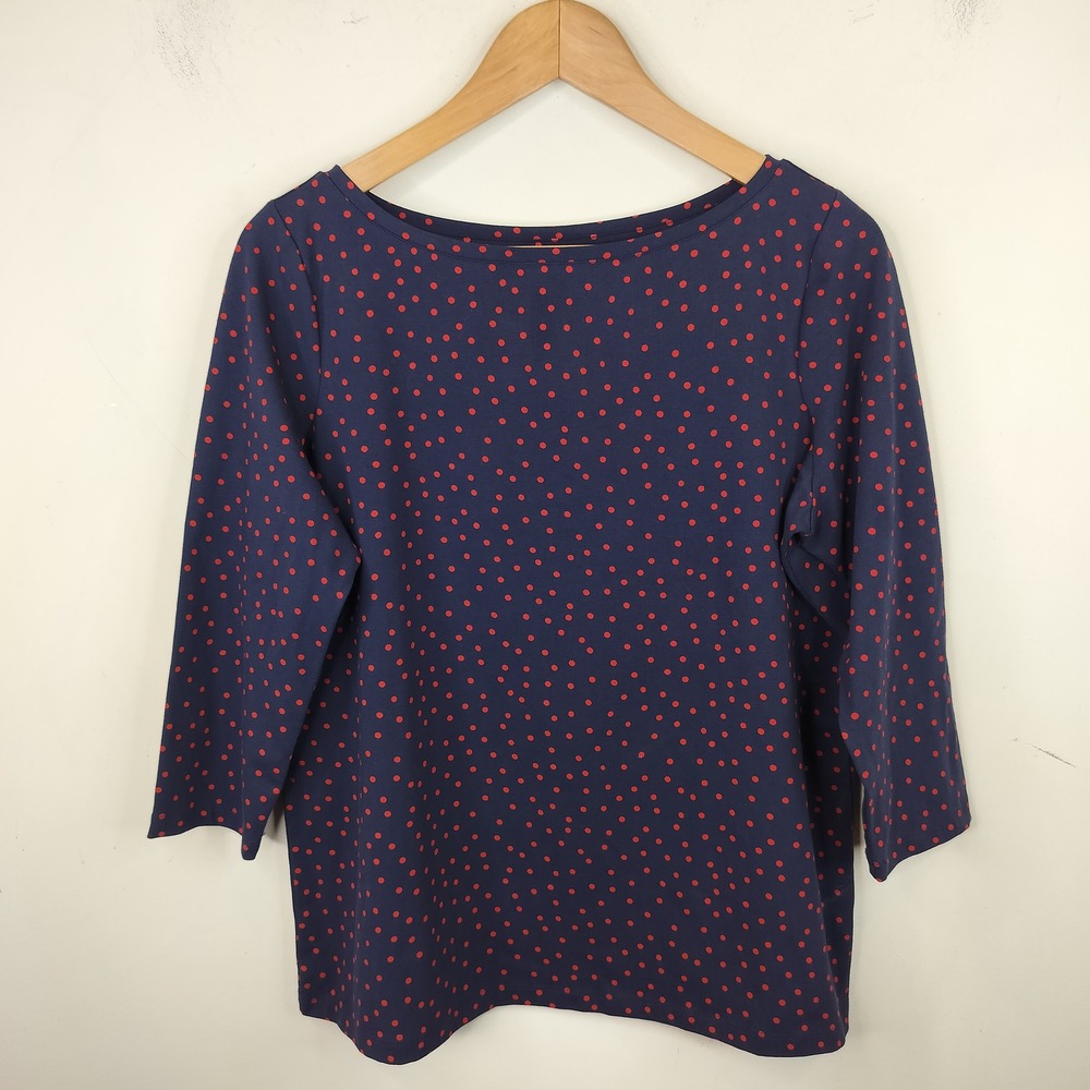Talbots Polka Dot Top Women XP 3/4 Sleeve Boat Neck Navy Red Cotton